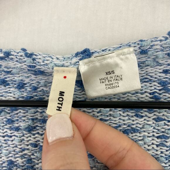Anthropologie Moth Blue Cotton Linen Blend Marled Open Knit Cocoon Cardigan XS - Picture 5 of 7